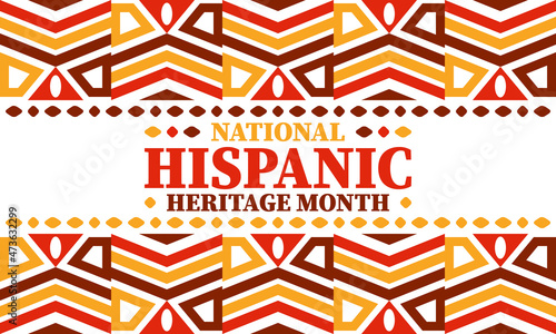 National Hispanic Heritage Month in United States. Celebrate annual in September and October. Latin American and Hispanic ethnicity culture. National fabric vector textures. Traditional festival