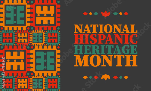 National Hispanic Heritage Month in United States. Celebrate annual in September and October. Latin American and Hispanic ethnicity culture. National fabric vector textures. Traditional festival