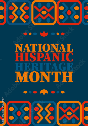 National Hispanic Heritage Month in United States. Celebrate annual in September and October. Latin American and Hispanic ethnicity culture. National fabric vector textures. Traditional festival