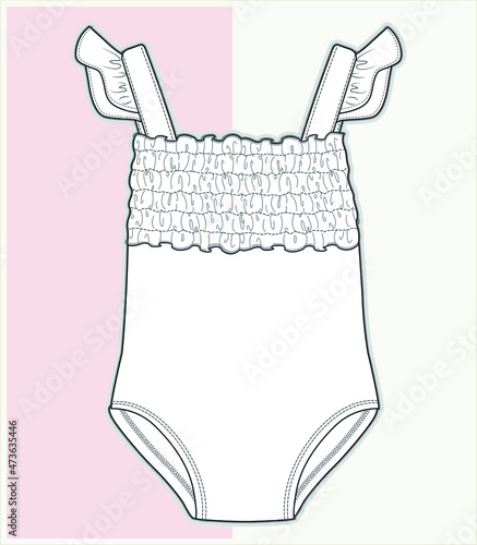 Baby clothes flat sketch template. Baby fashion, Baby girl clothes design VECTOR. Baby Flat Sketch. You can use it as a base in your collection, color it as you wish and place your print pattern.