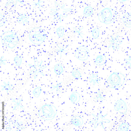Hand Drawn Snowflakes Christmas Seamless Pattern. Subtle Flying Snow Flakes on chalk snowflakes Background. Alive chalk handdrawn snow overlay. Unusual holiday season decoration.