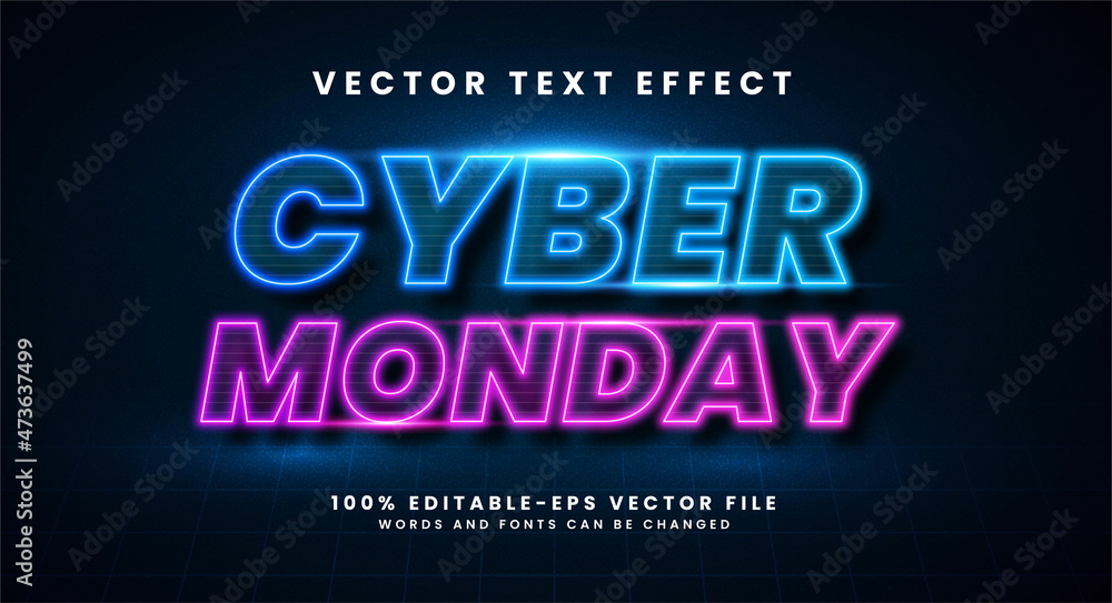 Cyber monday 3D text effect. Editable text style effect with glow light theme. Cyber monday 3D text effect. Editable text style effect with glow light theme.