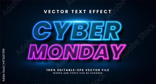 Cyber monday 3D text effect. Editable text style effect with glow light theme.