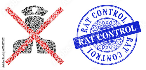 Cancel policeman mosaic of triangle, and Rat Control rubber seal imitation. Blue stamp seal includes Rat Control caption inside round form.