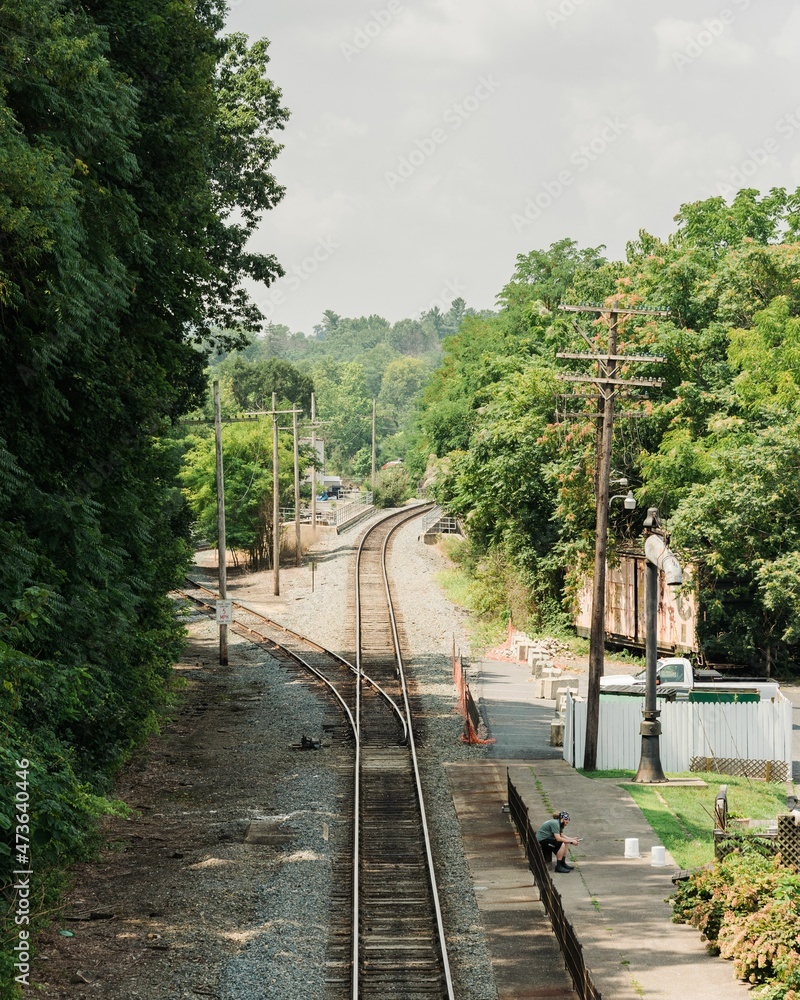 View of railroad tracks in Staunton, in the Shenandoah Valley, Virginia