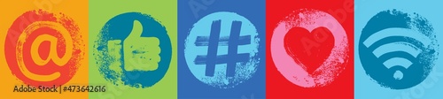 Five Social Media Symbols, Wide Format Web Banner
