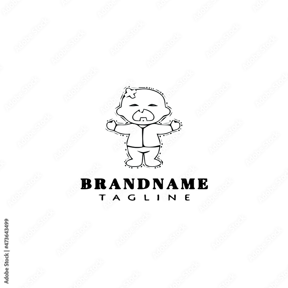 baby face character logo cartoon icon flat template black isolated vector illustration
