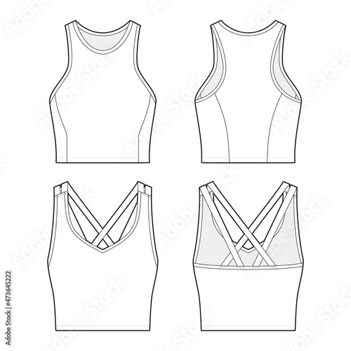Women's tank top fashion vector sketch, Apparel template