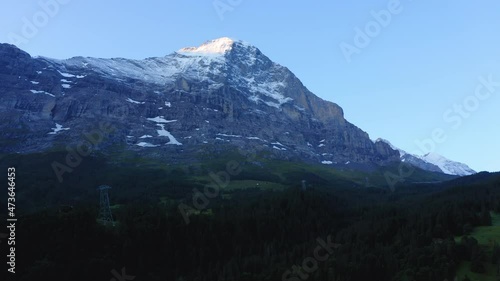 Wallpaper Mural Aerial Beautiful Shot Of Snowy Mountain Against Clear Sky, Drone Flying Over Green Landscape - Lauterbrunnen, Switzerland Torontodigital.ca