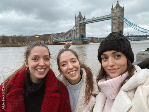 Selfie of three friends in London photo