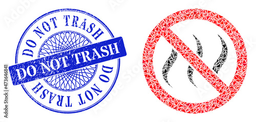 No smell mosaic of triangle items, and Do Not Trash dirty stamp seal. Blue stamp seal contains Do Not Trash caption inside round form.