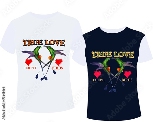 True Love Birds T-Shirt Design Free Vector Illustration photo