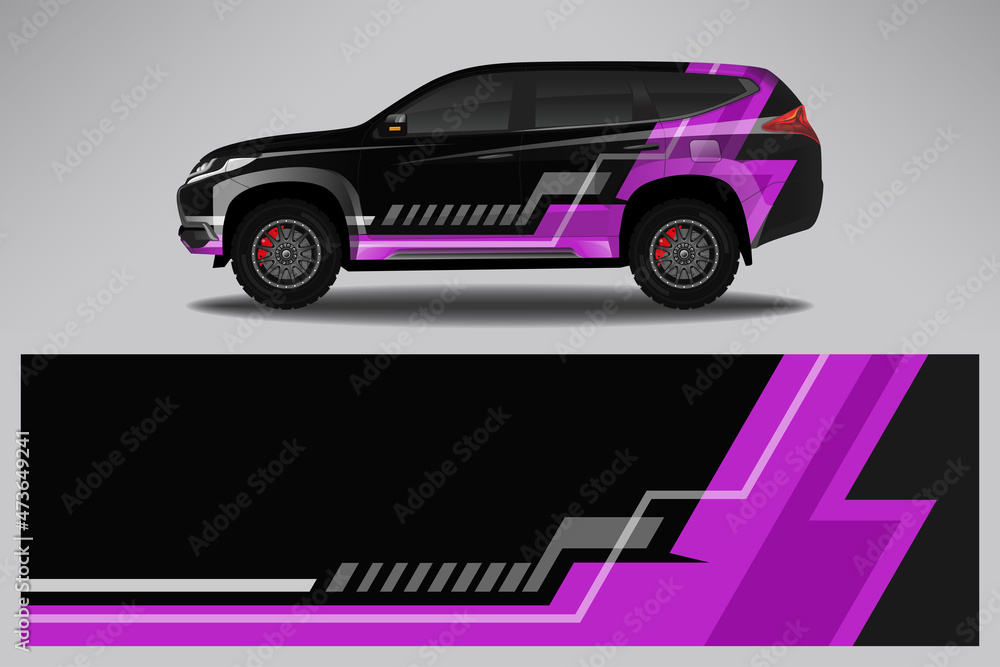 Car wrap design race livery vehicle vector. Graphic stripe racing background kit designs for vehicle, race car, rally, adventure and livery Car wrap design race livery vehicle vector. Graphic stripe racing background kit designs for vehicle, race car, rally, adventure and livery