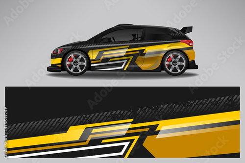 Car wrap design race livery vehicle vector. Graphic stripe racing background kit designs for vehicle  race car  rally  adventure and livery