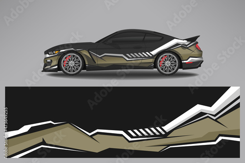 Car wrap design race livery vehicle vector. Graphic stripe racing background kit designs for vehicle, race car, rally, adventure and livery
