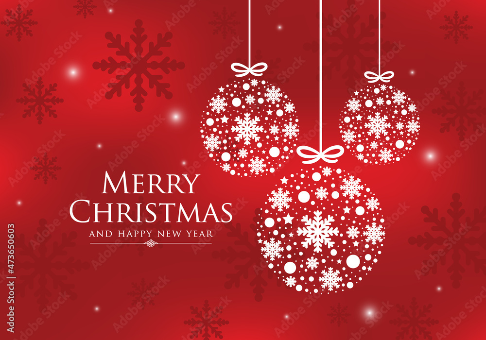 White Christmas balls with different sizes of snowflakes on festive red background. White Christmas balls with different sizes of snowflakes on festive red background.