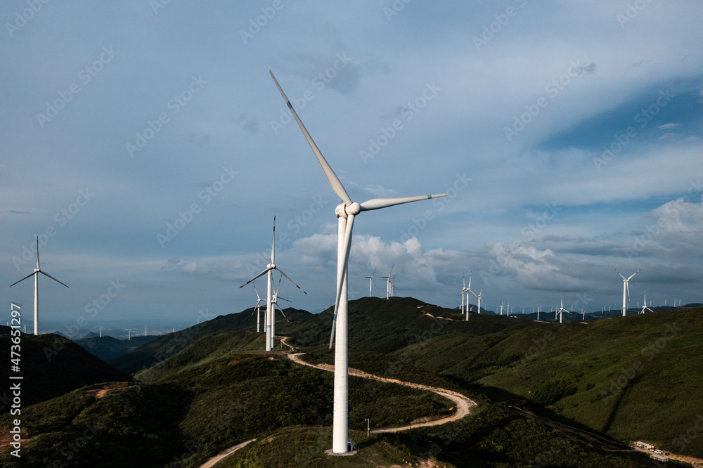Aerial view of wind turbines Aerial view of wind turbines