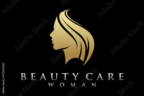 Beautiful Woman with Long Hair silhouette logo design inspiration