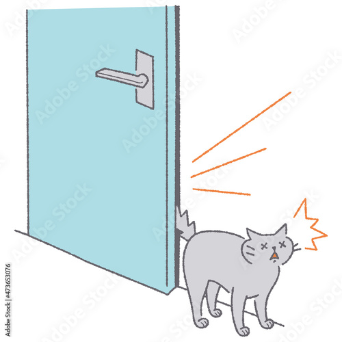 ドアにしっぽを挟む猫のイラスト