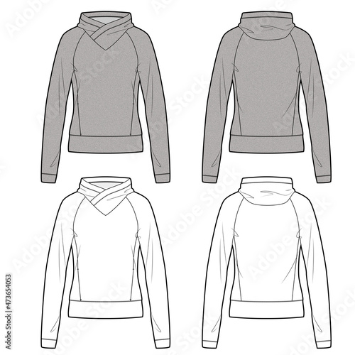 Women's hoodie fashion vector sketch, Apparel template