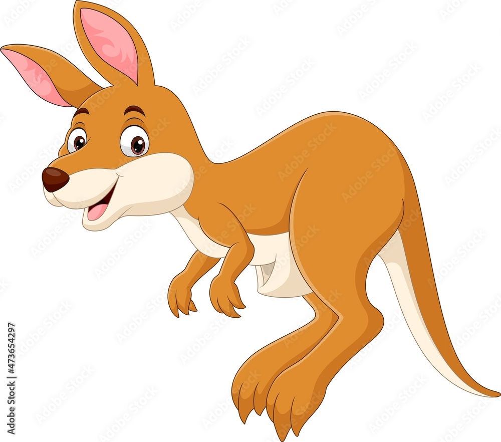 Cartoon cute little kangaroo jumping on white background Cartoon cute little kangaroo jumping on white background