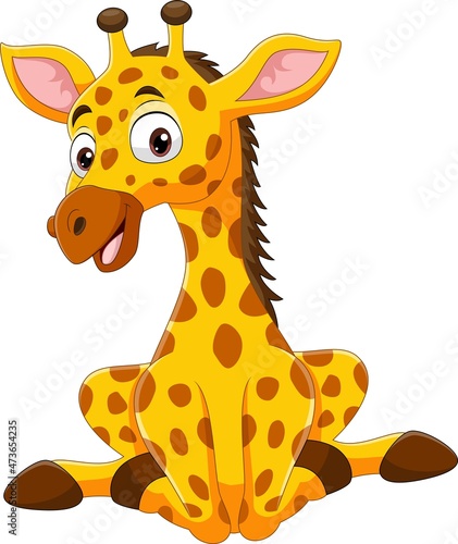 Cartoon funny little giraffe sitting