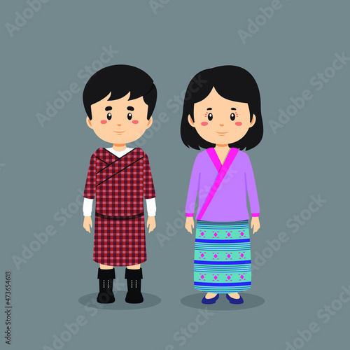 Couple Character Wearing Bhutan National Dress