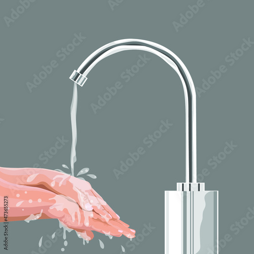 washing hands with running water, vector illustration
