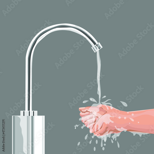 washing hands with running water, vector illustration