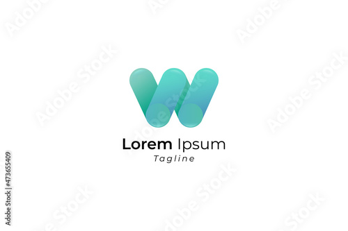 Letter W 3D blue color gradient creative and simple modern business logo design