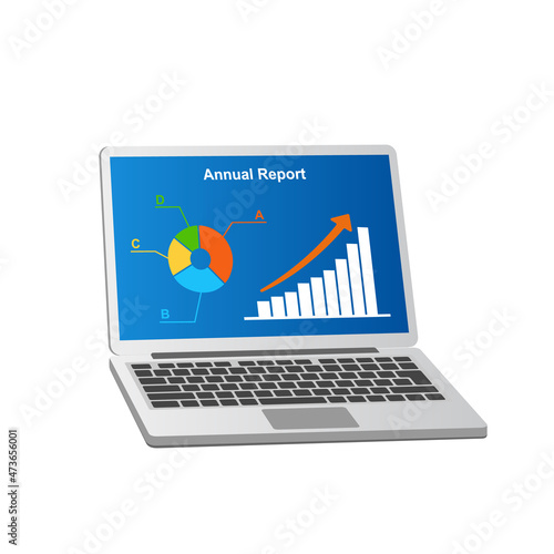 Annual report on the laptop screen.