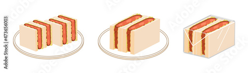 ハムカツサンドのセット　四角