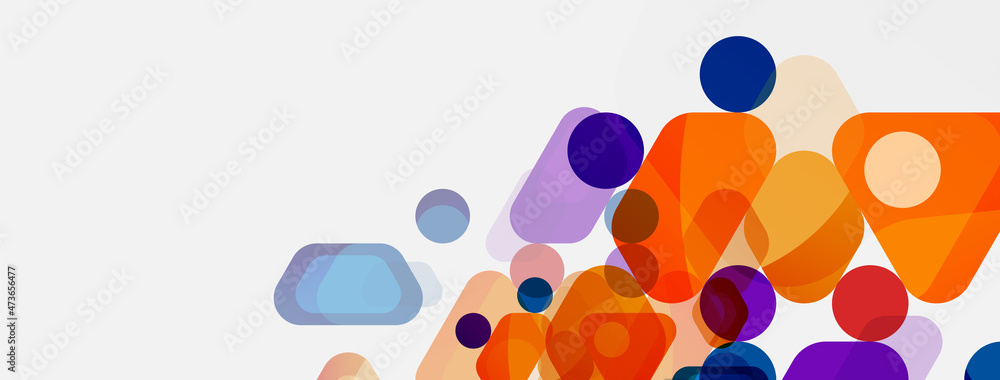 Color bubbles and rounded geometric shapes on white. Vector geometric minimal abstract background for wallpaper, banner, background, landing page Color bubbles and rounded geometric shapes on white. Vector geometric minimal abstract background for wallpaper, banner, background, landing page