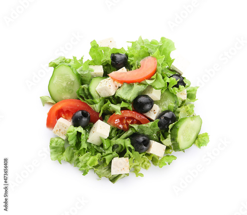 Fresh Greek salad on white background