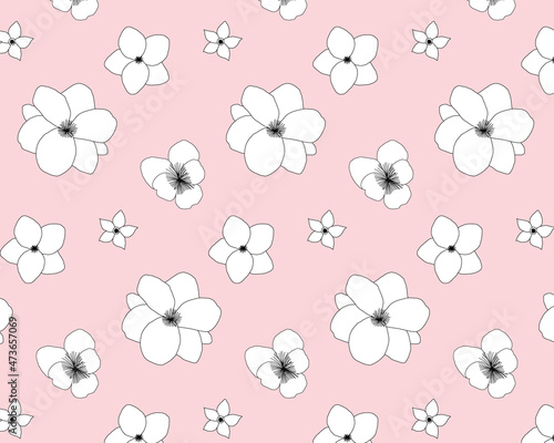 線画の花のパターンイラスト背景（ピンク）