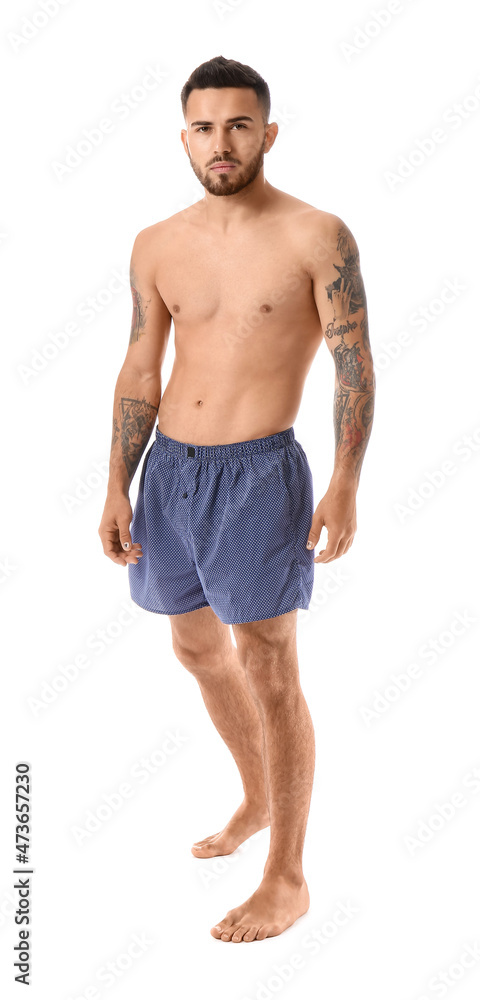 Handsome young man in underwear on white background Handsome young man in underwear on white background