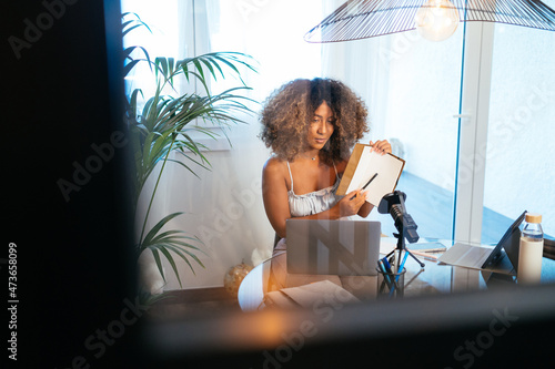 Black woman having video call