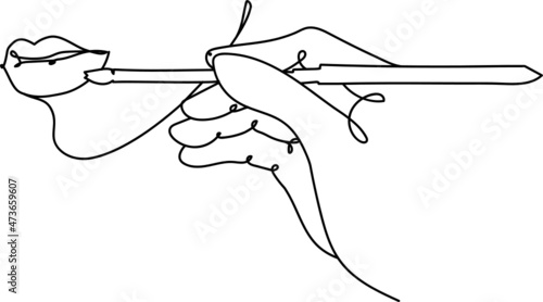 One line continuous abstract hand applying lipstick makeup on woman 