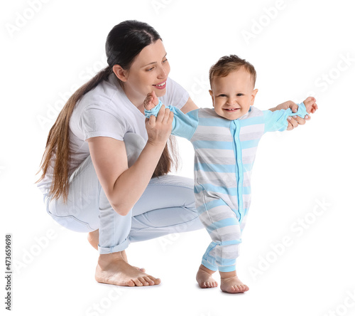Little baby boy learning to...