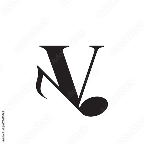 Letter V with Music Key Note Logo Design Element. Usable for Business, Musical, Entertainment, Record and Orchestra Logos