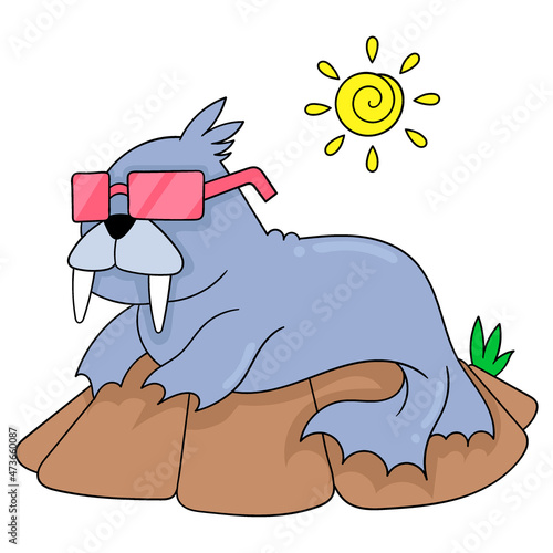 sea lions are on vacation tanning in the sun, doodle icon image kawaii