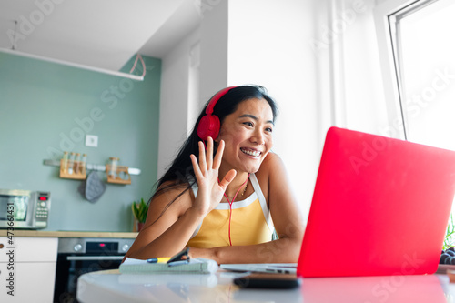 Asian Woman Working from Home photo