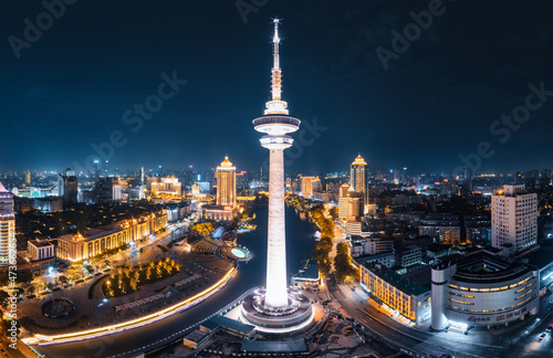 Night view of TV Tower in Nantong City, Jiangsu Province photo