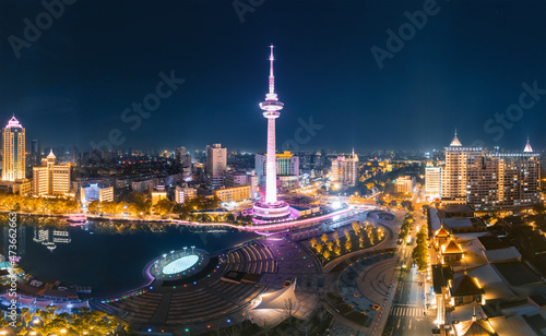 Night view of TV Tower in Nantong City, Jiangsu Province photo