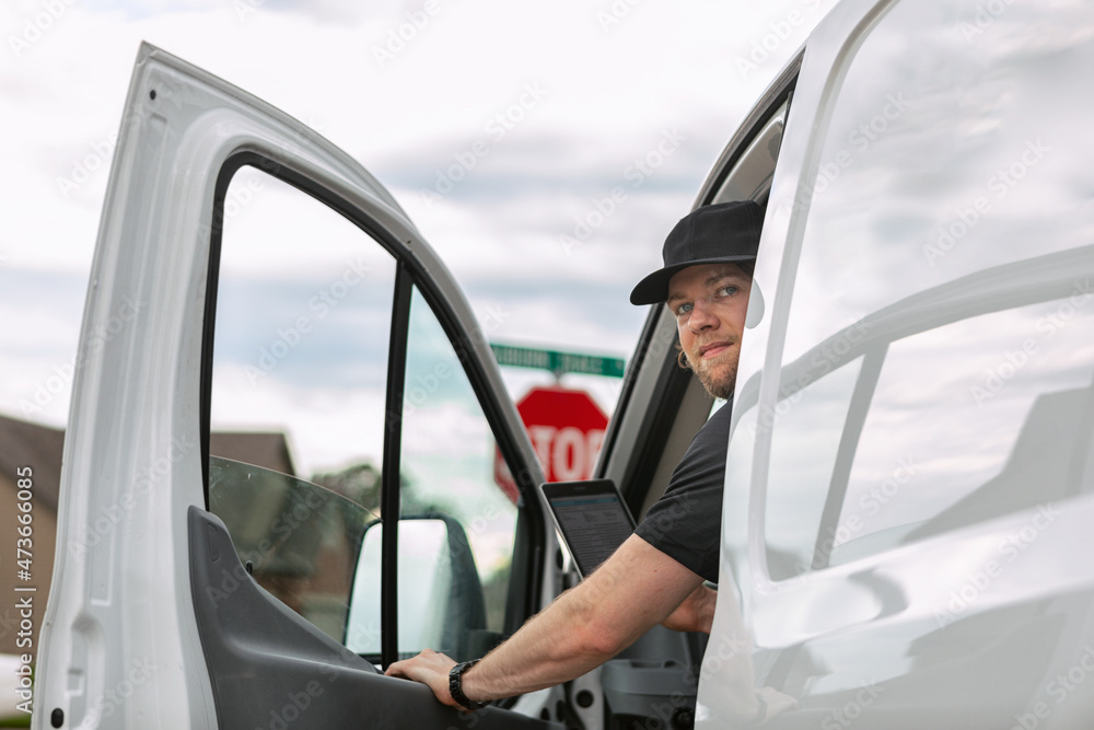 Shipping: Man Out In Delivery Van With Shipments Shipping: Man Out In Delivery Van With Shipments