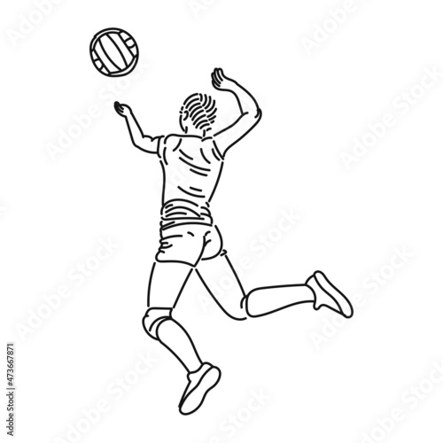black line art of girl playing volly in style