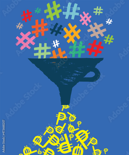 Funnel with Hashtag Symbols and Peso Signs photo