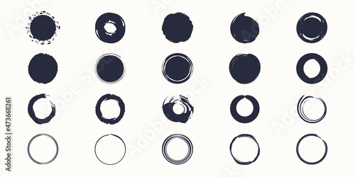 set of Ink hand drawn paint brush circle vector.