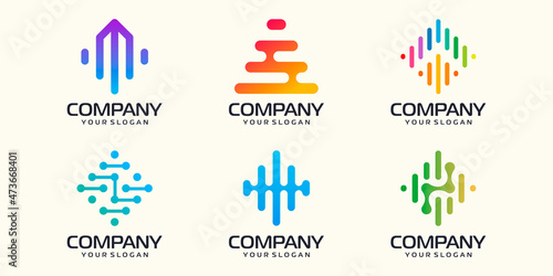 simple digital icon set, pulse combined element digital or data. logo design template