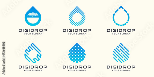 simple drop tech icon set, droplet combined element digital or data. logo design template